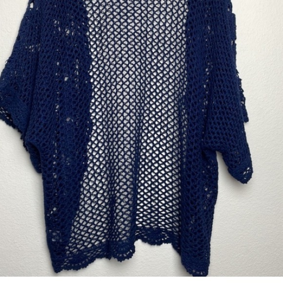 Jessica London Plus Size Navy Blue Open Crotchet Cardigan Sweater 3X Grannycore - Picture 4 of 12